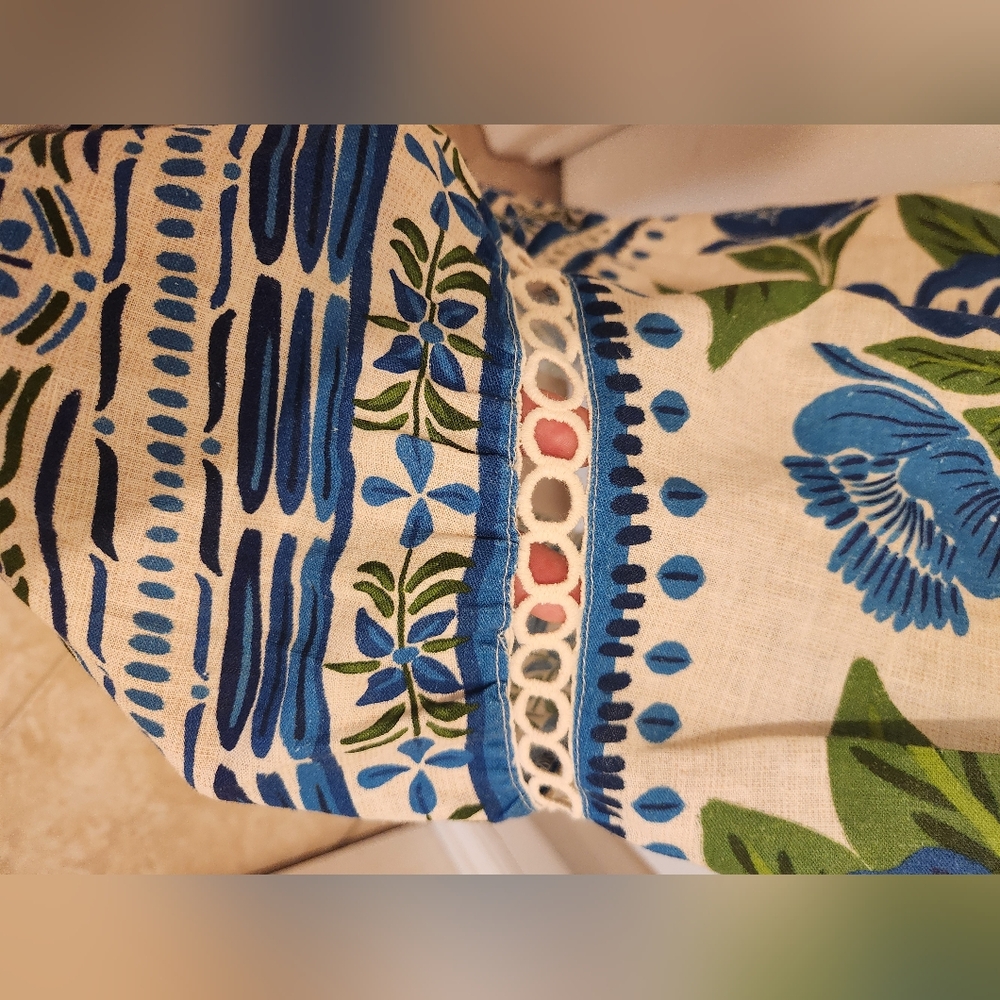 FARM Rio Blue and White Resort Maxi Dress with V-neck Bishop Sleeves - Picture 11 of 16